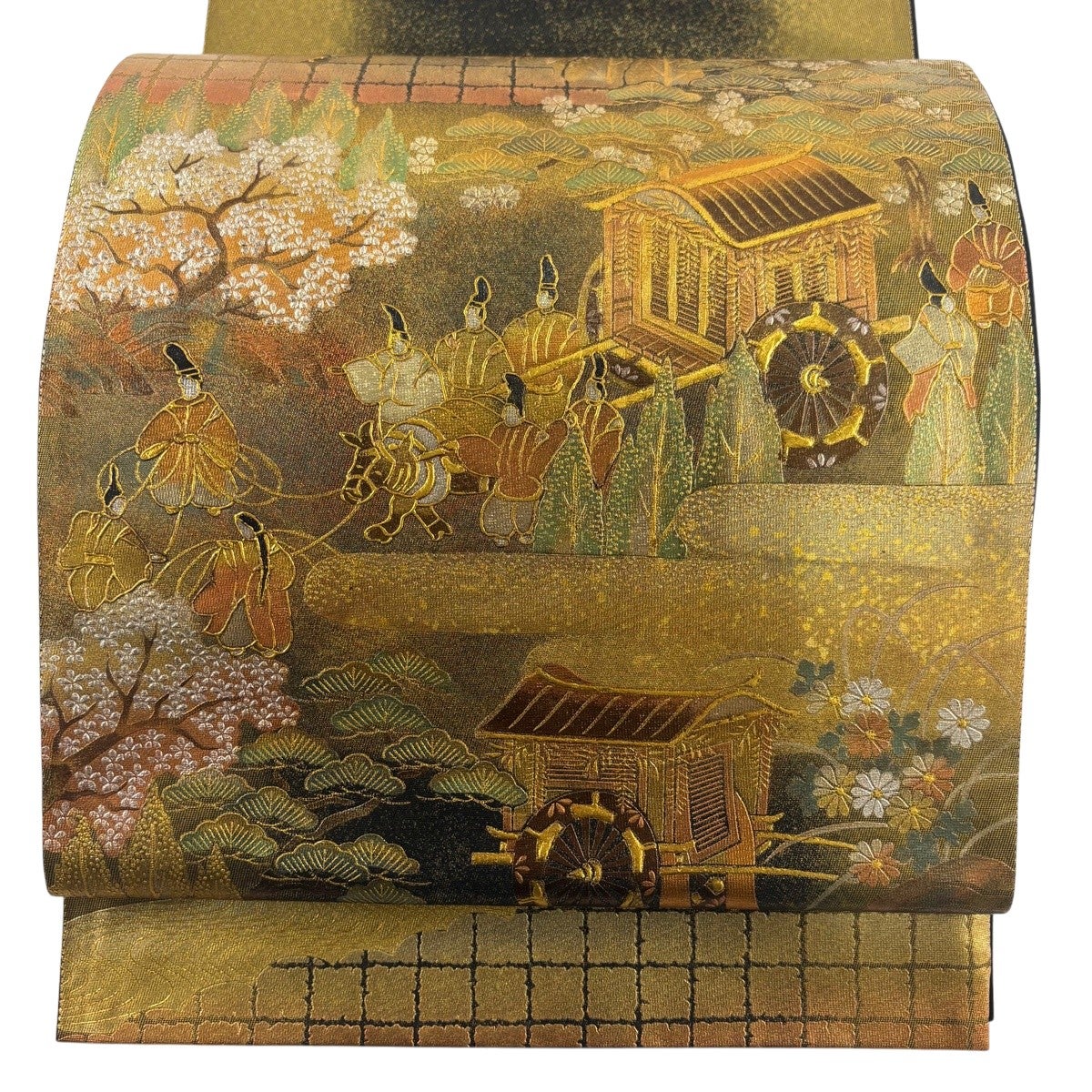 袋帯 逸品 河合美術織物 落款あり 菊 唐織 金糸 金色 六通 正絹｜中古