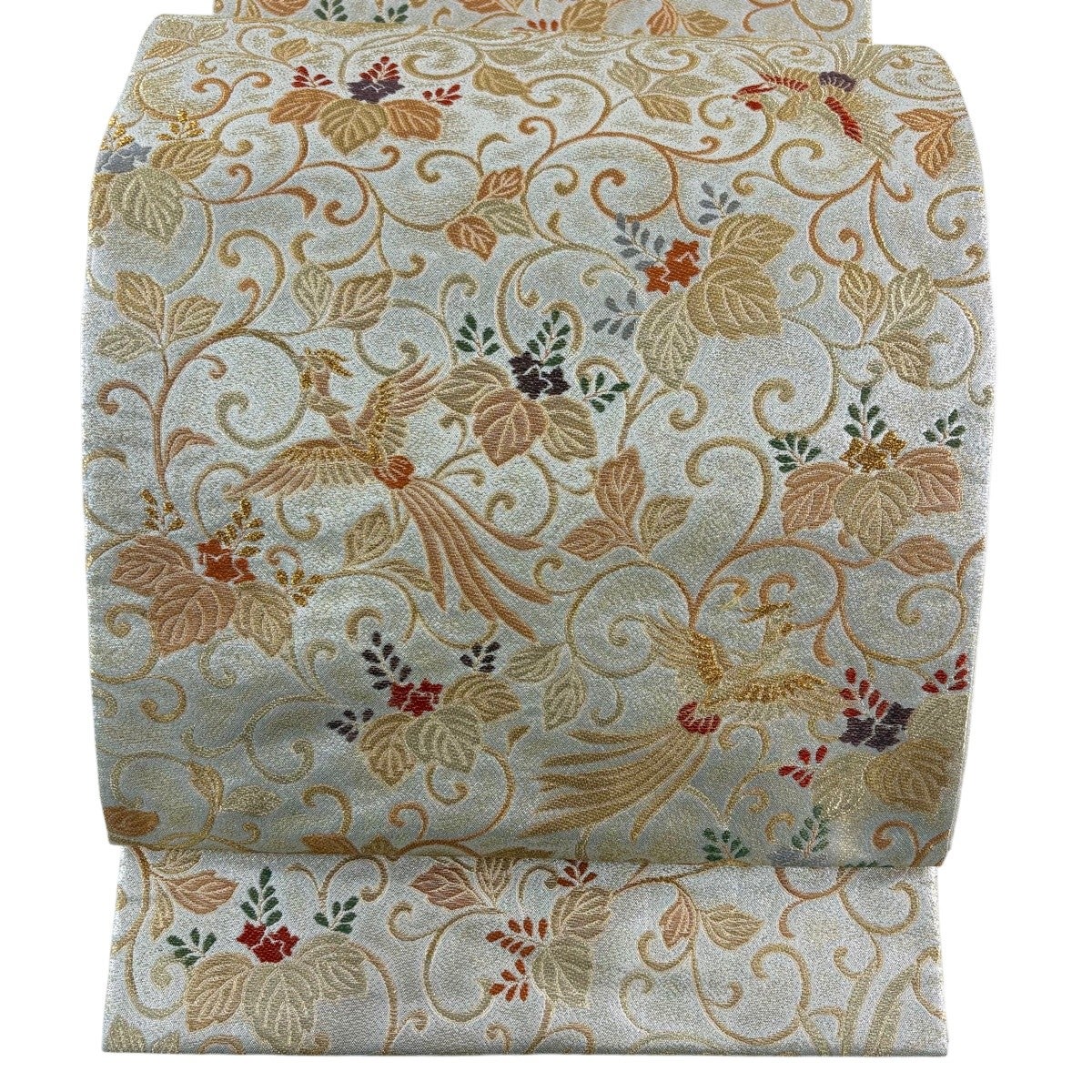 美品】 袋帯 逸品 鳳凰 華文 金華山織 金糸 金色 お太鼓柄 正絹｜中古