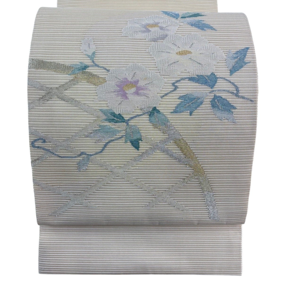 [美品] 紗　夏帯　袋帯　正絹　お太鼓柄　霞　金通し　鹿　夏着物　小紋　紬　無地 美品】 袋帯 名品 夏帯 夏紬 秋草 トンボ 金銀彩 クリーム お太鼓柄