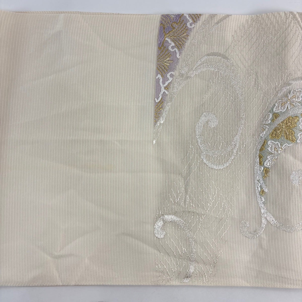袋帯 秀品 夏帯 松 菊 金銀糸 クリーム 六通 正絹｜中古・古着