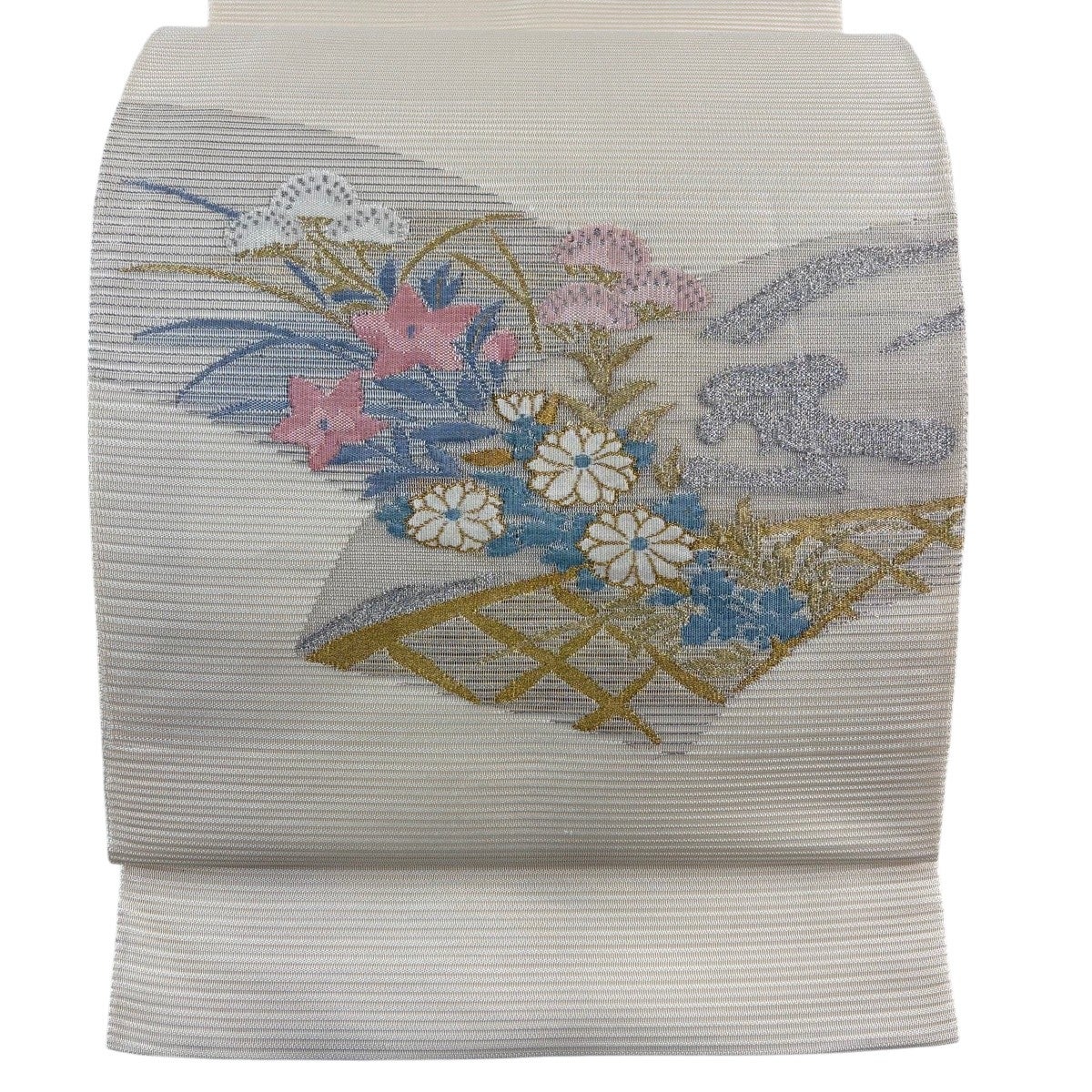 【美品】袋帯 細かな　綴織　波模様　金銀糸　お太鼓柄 美品】袋帯 秀品 夏帯 絽 菊 桔梗 金銀糸 クリーム お太鼓柄 正絹