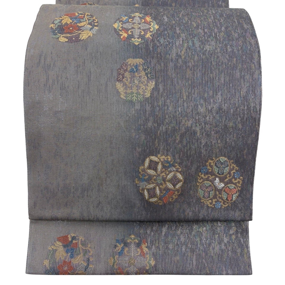 美品】 袋帯 秀品 夏帯 花鳥 蝶 金銀糸 箔 灰紫 六通 正絹｜中古・古着