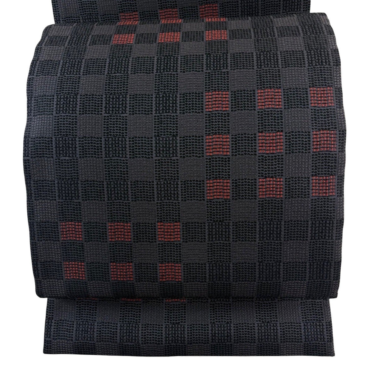 正絹 綴れ名古屋帯 幾何学文様 六角模様（未使用品) 美品】 開き名古屋帯 秀品 市松模様 幾何学 黒灰 正絹｜中古・古着