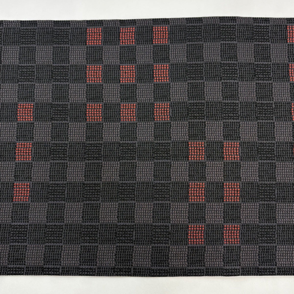 美品】 開き名古屋帯 秀品 市松模様 幾何学 黒灰 正絹｜中古・古着