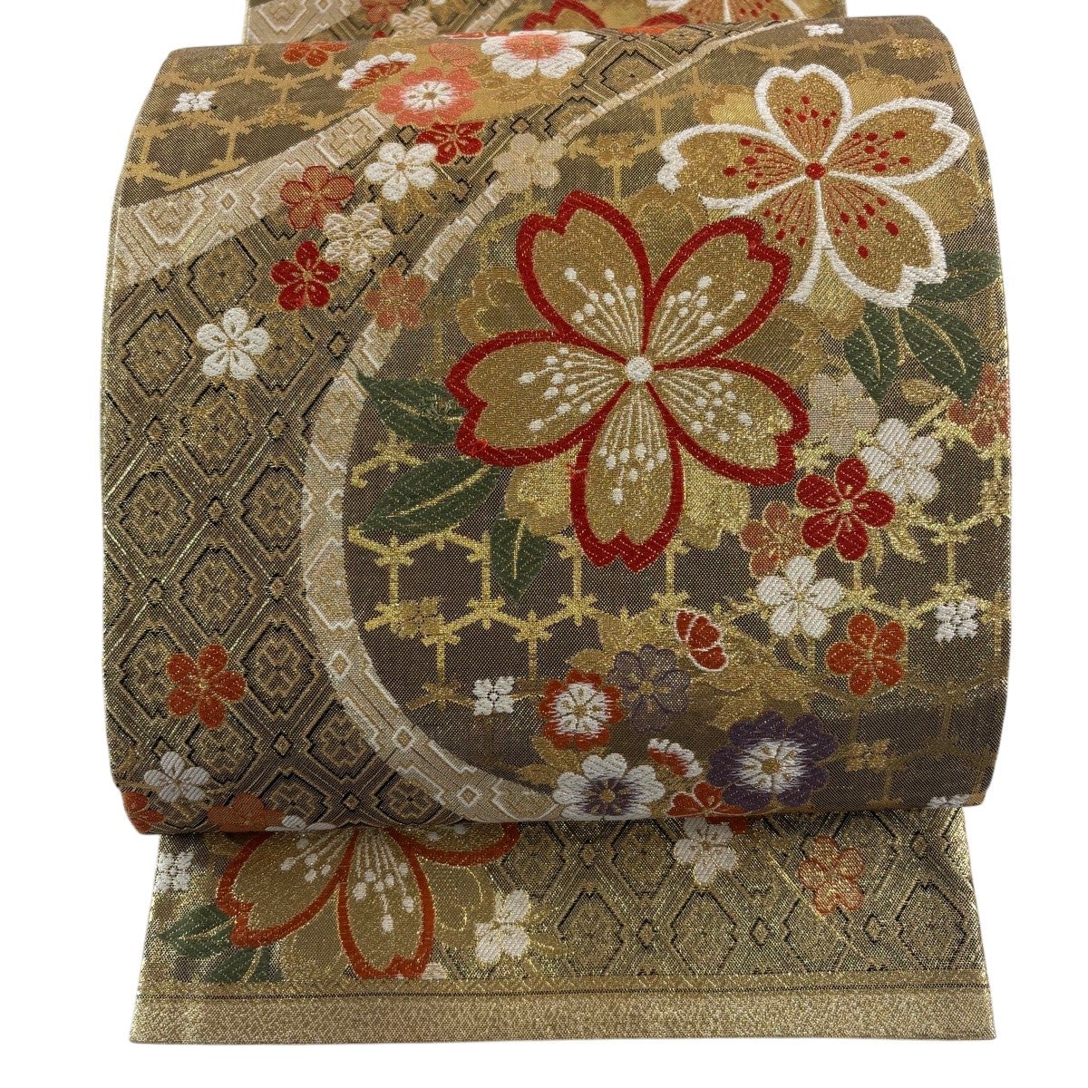 袋帯 秀品 桜 金糸 箔 金色 六通 正絹｜中古・古着・リサイクル着物
