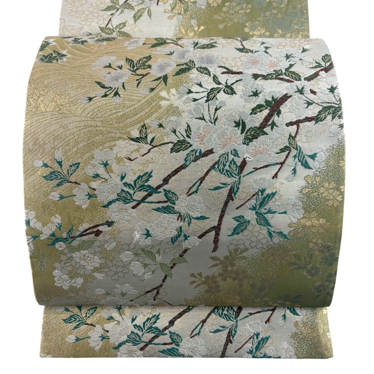 美品】 袋帯 秀品 菊 幾何学 金糸 箔 黄土色 六通 正絹｜中古・古着