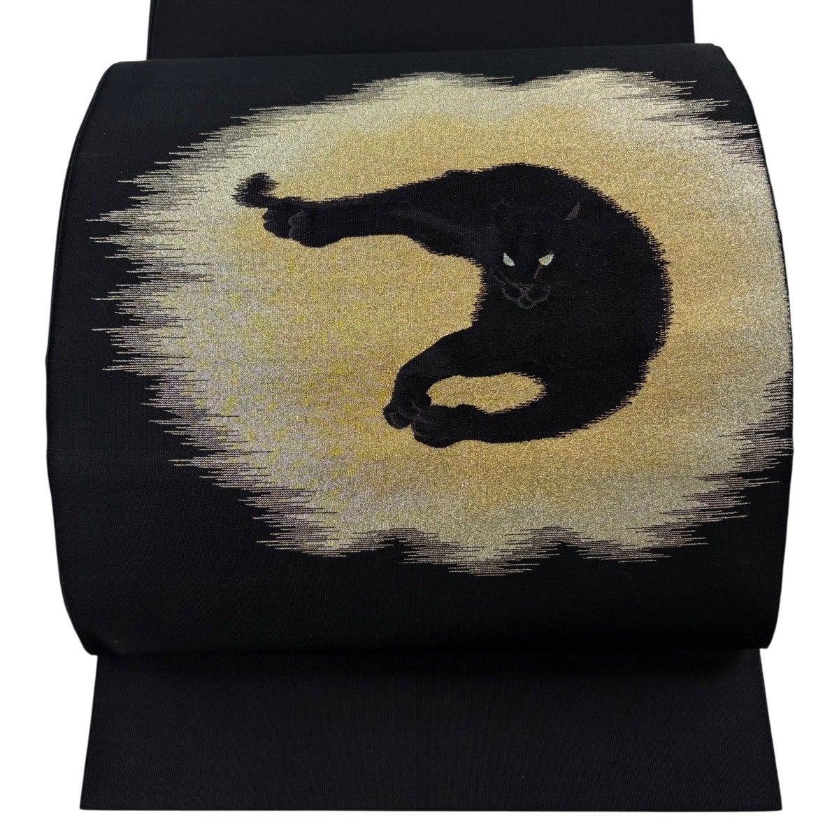 ☆ 京袋帯 可愛い干支柄 黒色 金糸 O-5524 美品】 袋帯 逸品 落款あり 黒豹 金糸 黒 お太鼓柄 正絹｜中古・古着