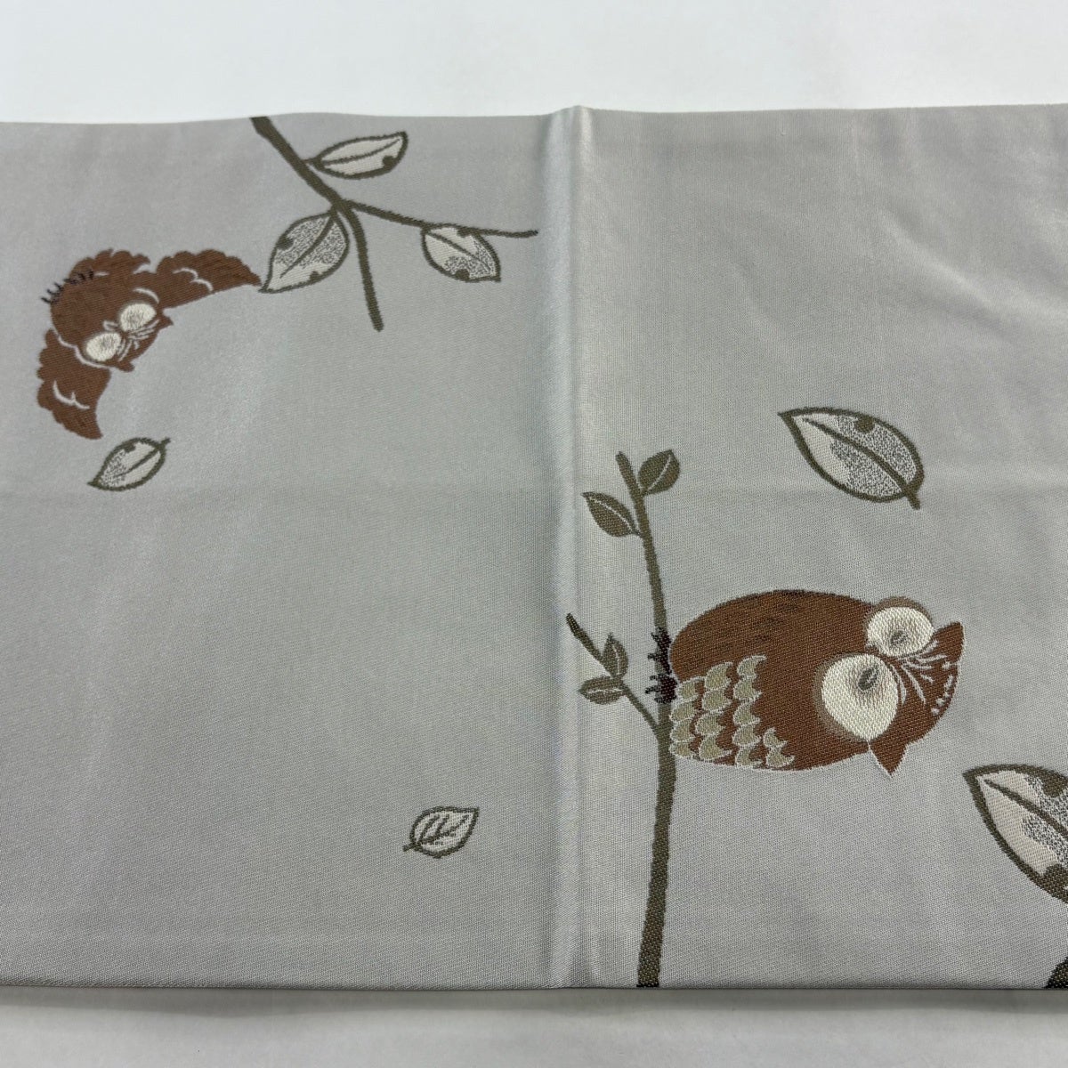 美品】 袋名古屋帯 優品 フクロウ 葉柄 灰白 化繊｜中古・古着