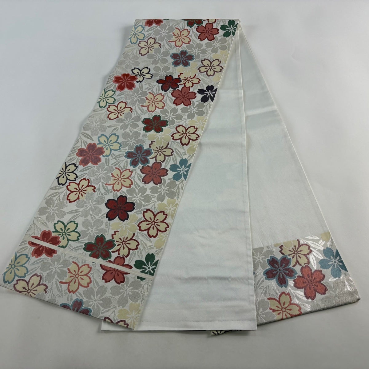 袋名古屋帯 優品 桜 銀糸 箔 銀色 化繊｜中古・古着・リサイクル着物