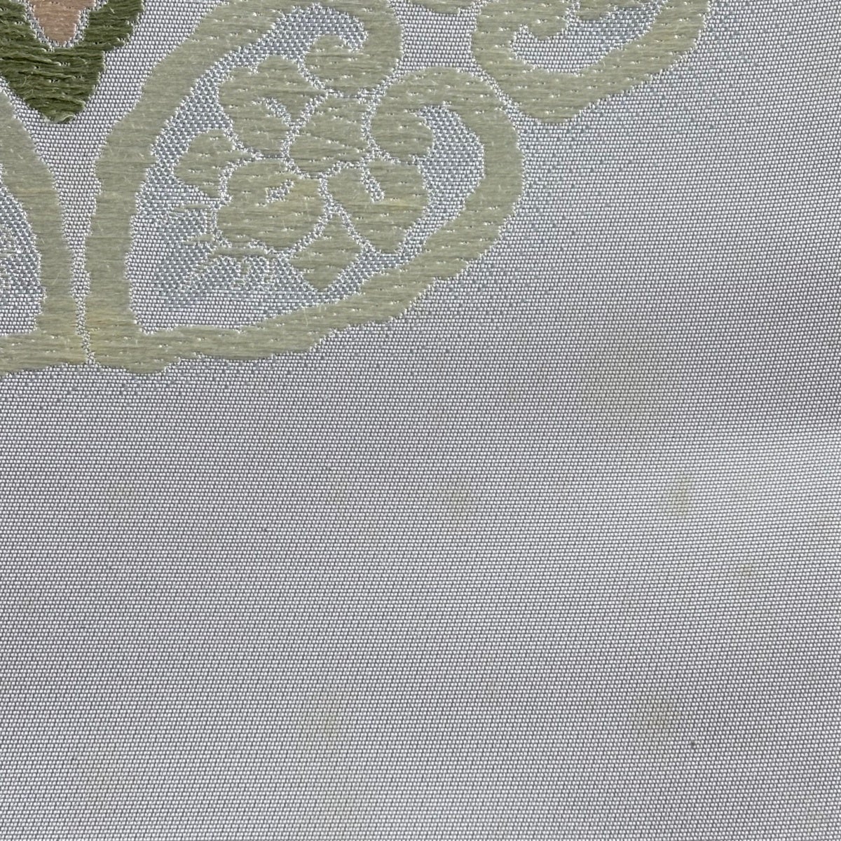 袋帯 名品 関西仕立て 七宝 草花 唐織 金糸 灰色 六通 正絹｜中古