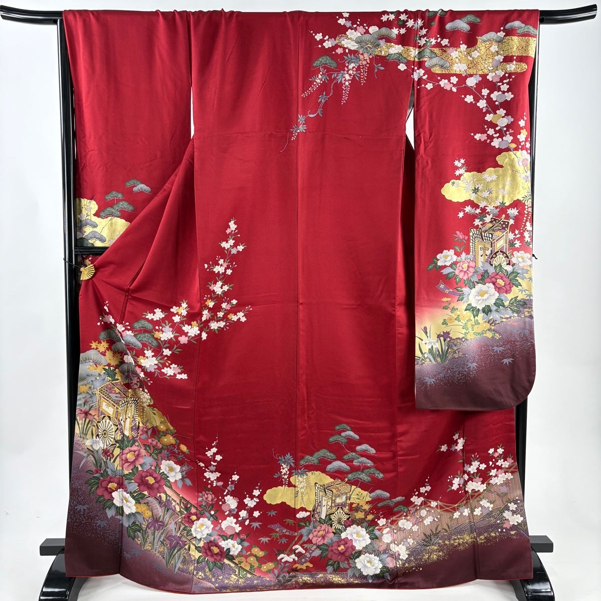 振袖 美品 名品 身丈156.5cm 裄丈63.5cm 正絹 【中古】 美品 振袖 身丈156cm 裄丈67.5cm L 袷 桂由美 やまと 落款あり 御所車