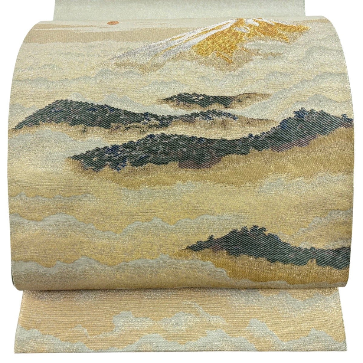 美品】 袋帯 名品 じゅらく 落款あり 横山大観 風景 神嶺不二山 金銀糸