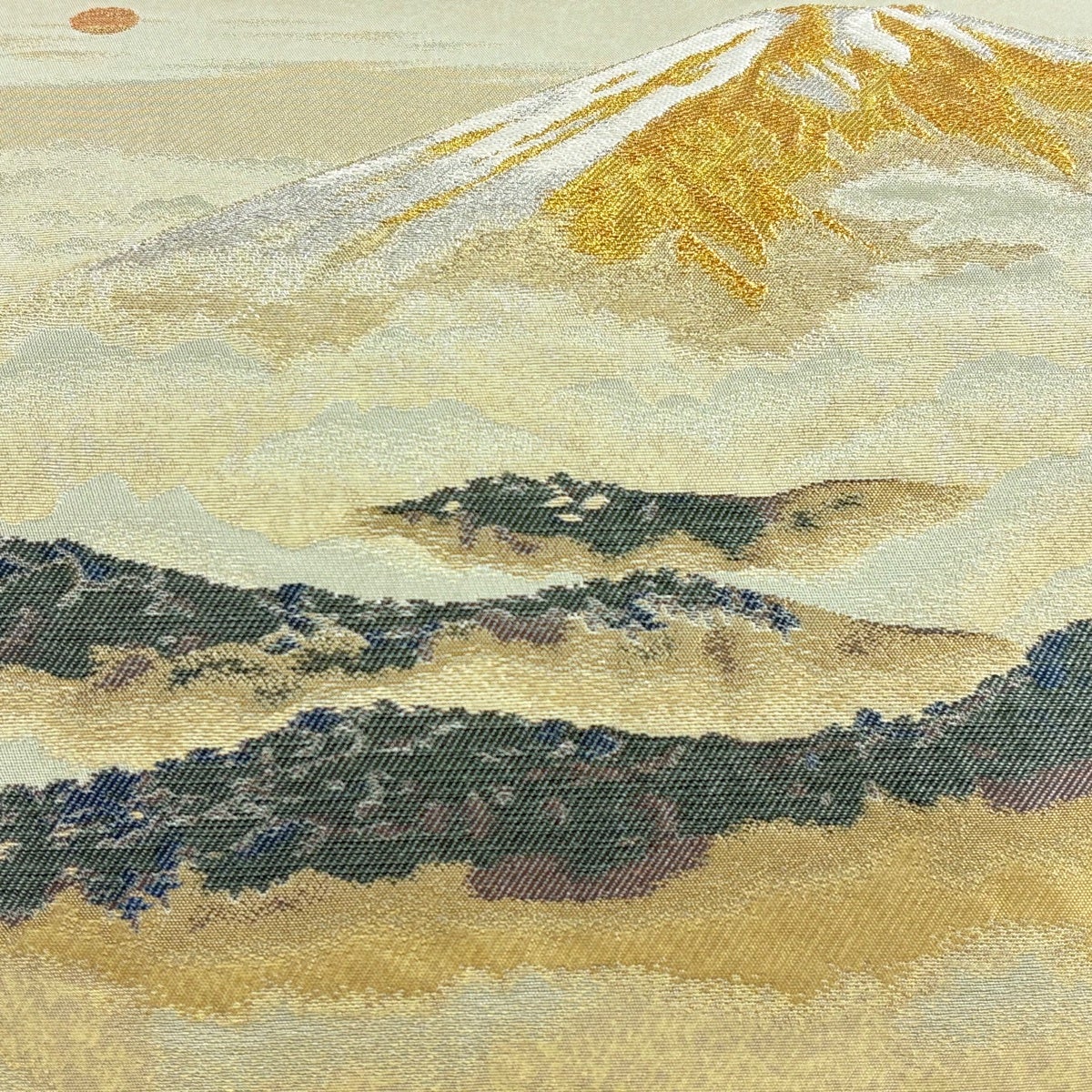 美品】 袋帯 名品 じゅらく 落款あり 横山大観 風景 神嶺不二山 金銀糸