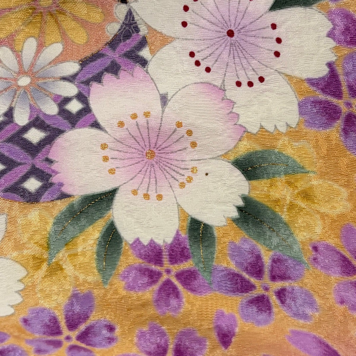 美品】 振袖 身丈169.5cm 裄丈68cm L 袷 花車 桜 金糸 金彩 ピンク