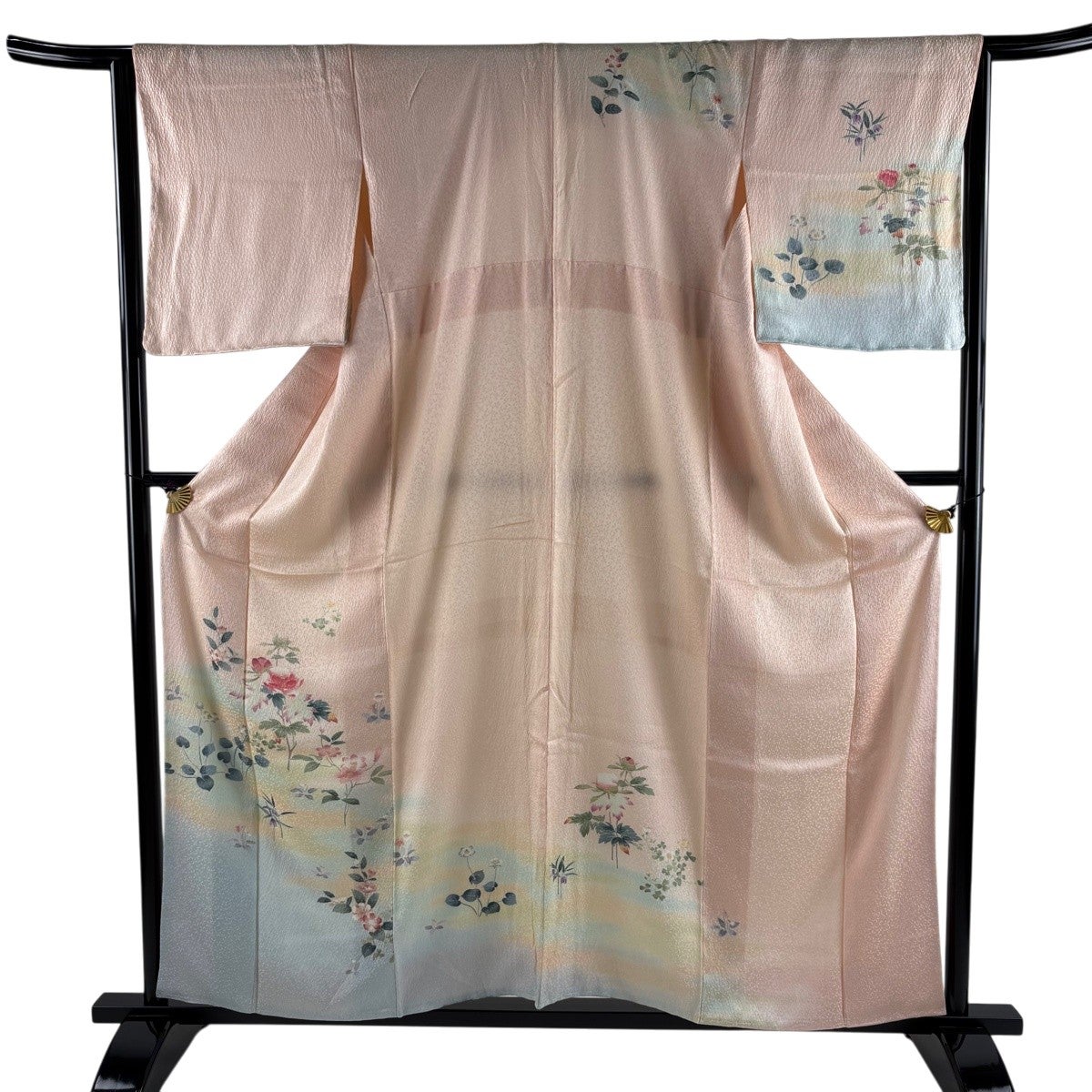 美品】 訪問着 身丈158cm 裄丈65cm M 袷 牡丹 草花 染め分け ぼかし 薄