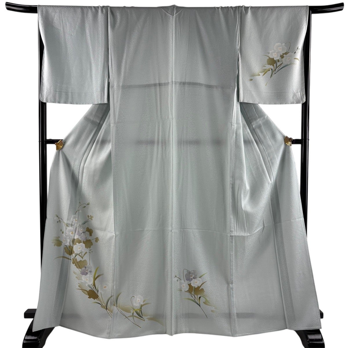 付下げ 身丈167.5cm 裄丈68.5cm L 単衣 蘭 銀彩 ラメ 薄緑 正絹 名品