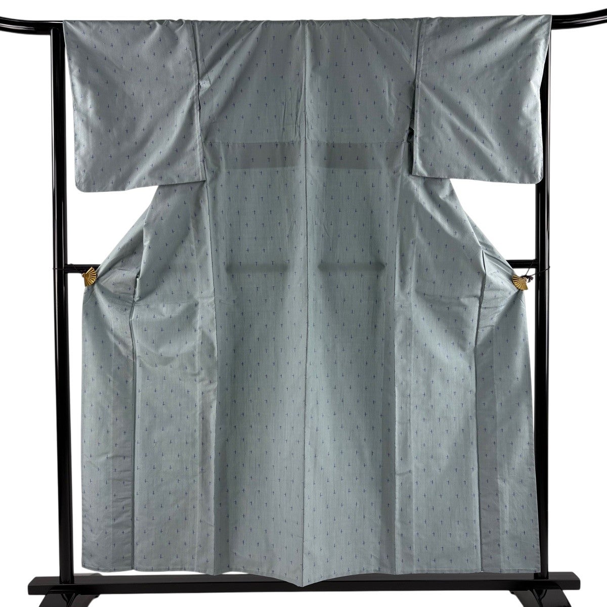 紬 身丈157cm 裄丈66cm M 単衣 十字絣 青灰色 正絹 名品｜中古・古着