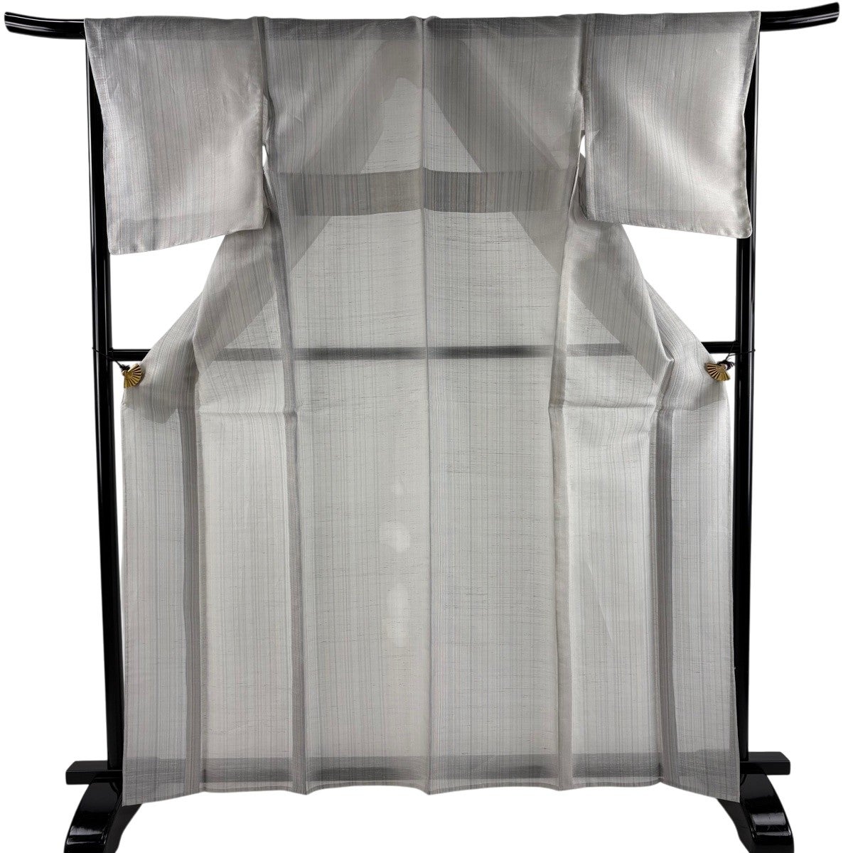 美品】 紬 身丈164cm 裄丈67.5cm L 薄物 夏紬 縦縞 灰色 正絹 名品