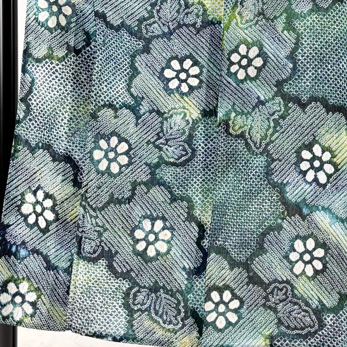浴衣 身丈152cm 裄丈62cm S 絞り浴衣 菊 深緑 綿 名品｜中古・古着