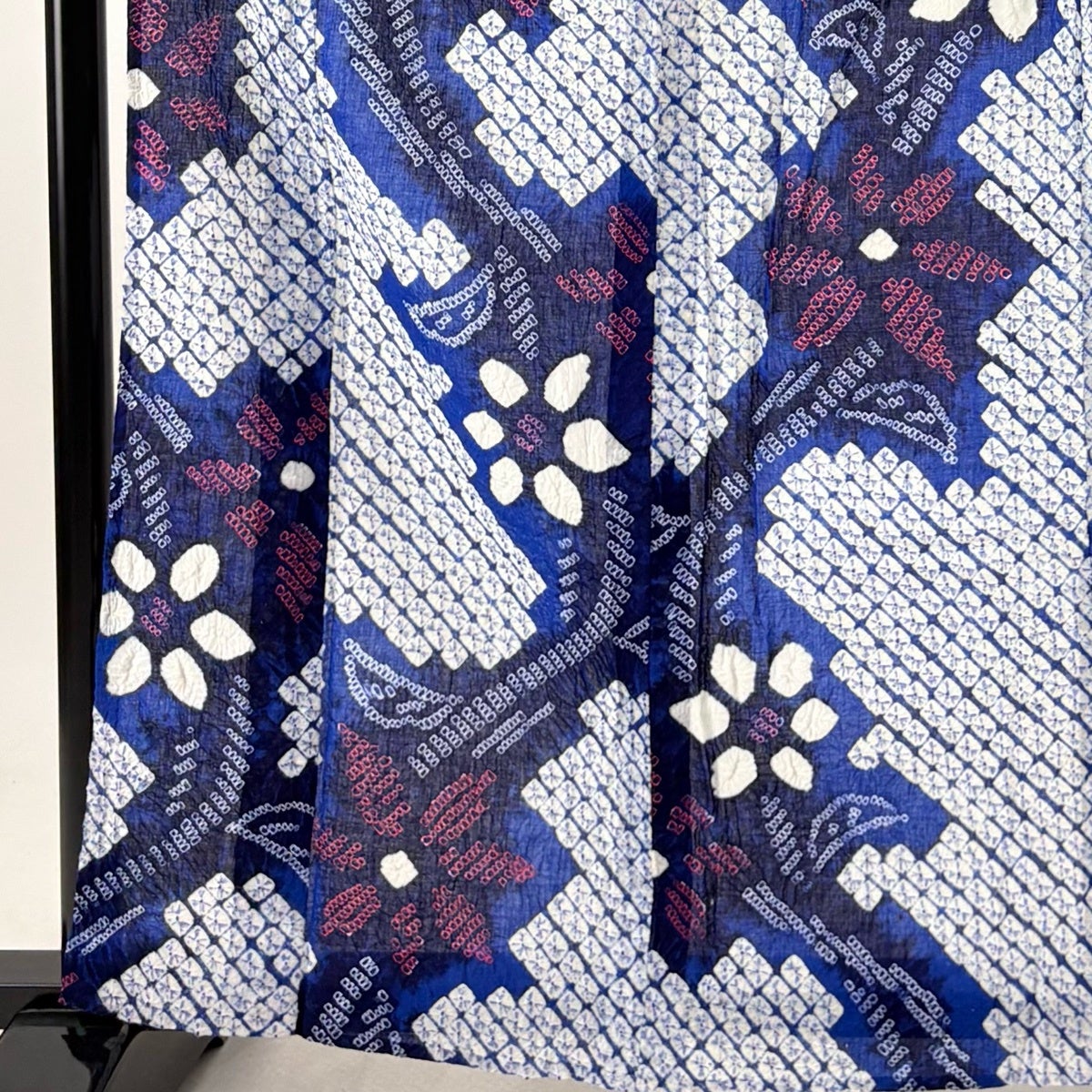 浴衣 身丈160cm 裄丈65cm M 絞り浴衣 花 青 綿 名品｜中古・古着