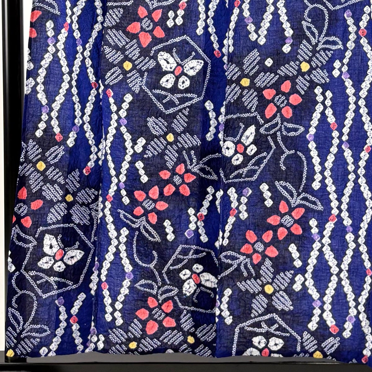 浴衣 身丈156.5cm 裄丈64cm M 絞り浴衣 蝶 草花 青 綿 名品｜中古