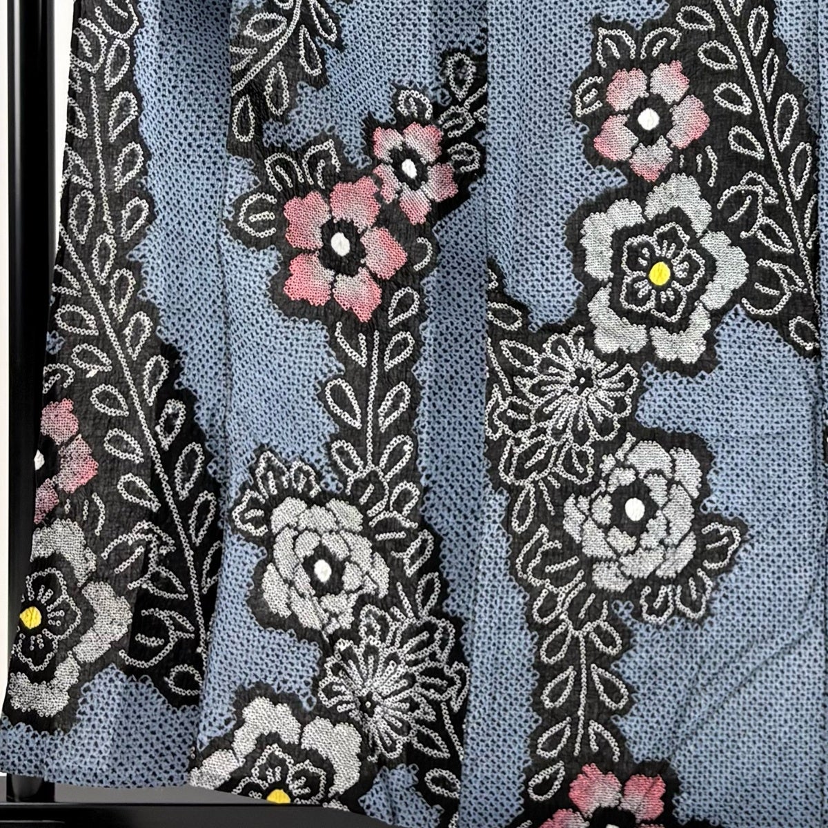 浴衣 身丈159cm 裄丈63cm S 草花 青灰色 綿 名品｜中古・古着