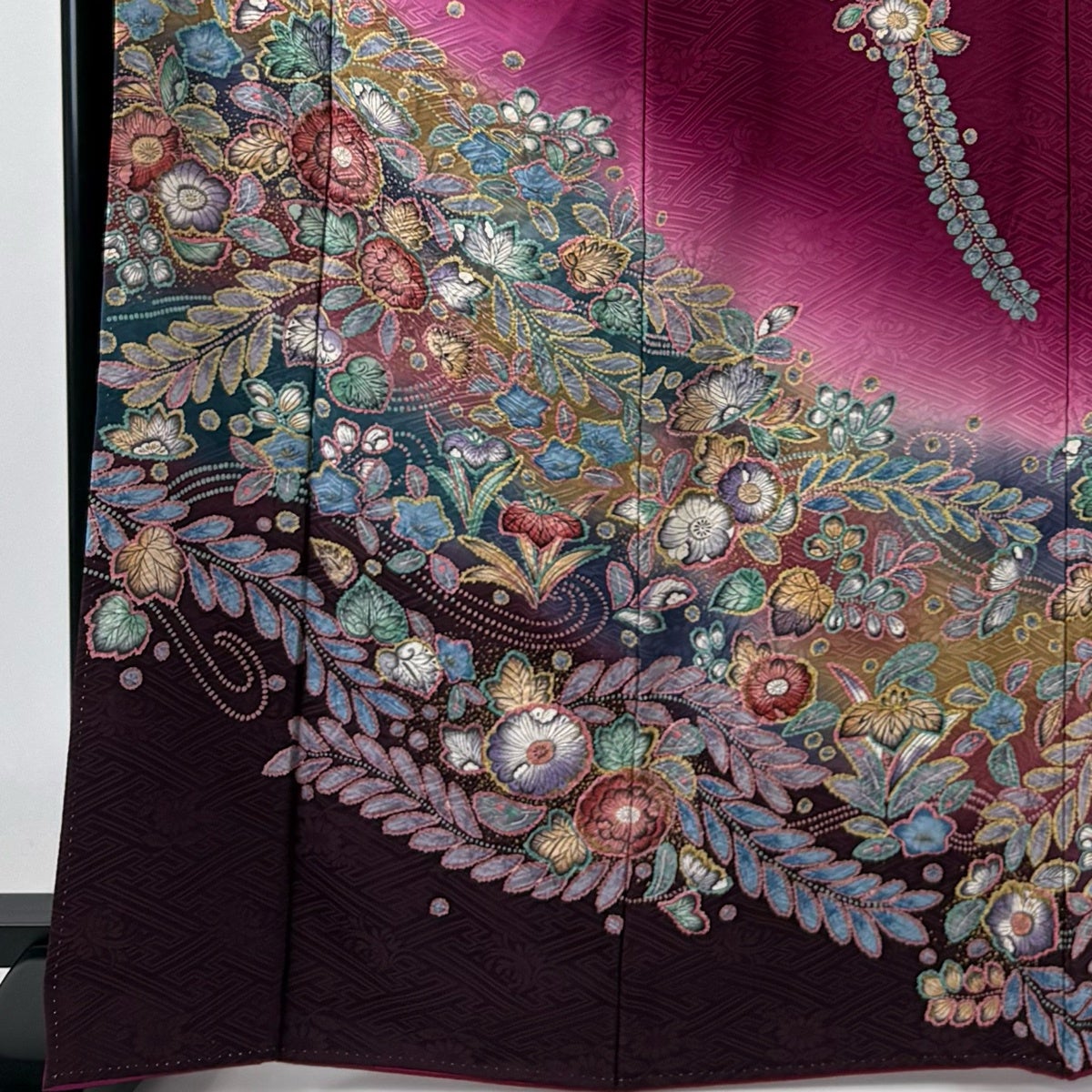 美品】 振袖 身丈167cm 裄丈67cm M 袷 辻が花 金彩 ぼかし 赤紫 正絹