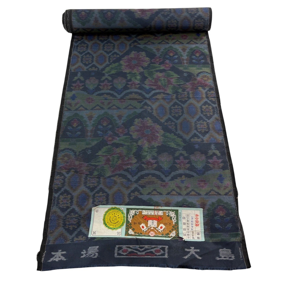 反物 秀品 大島紬 証紙 草花 亀甲 墨色 正絹｜中古・古着・リサイクル