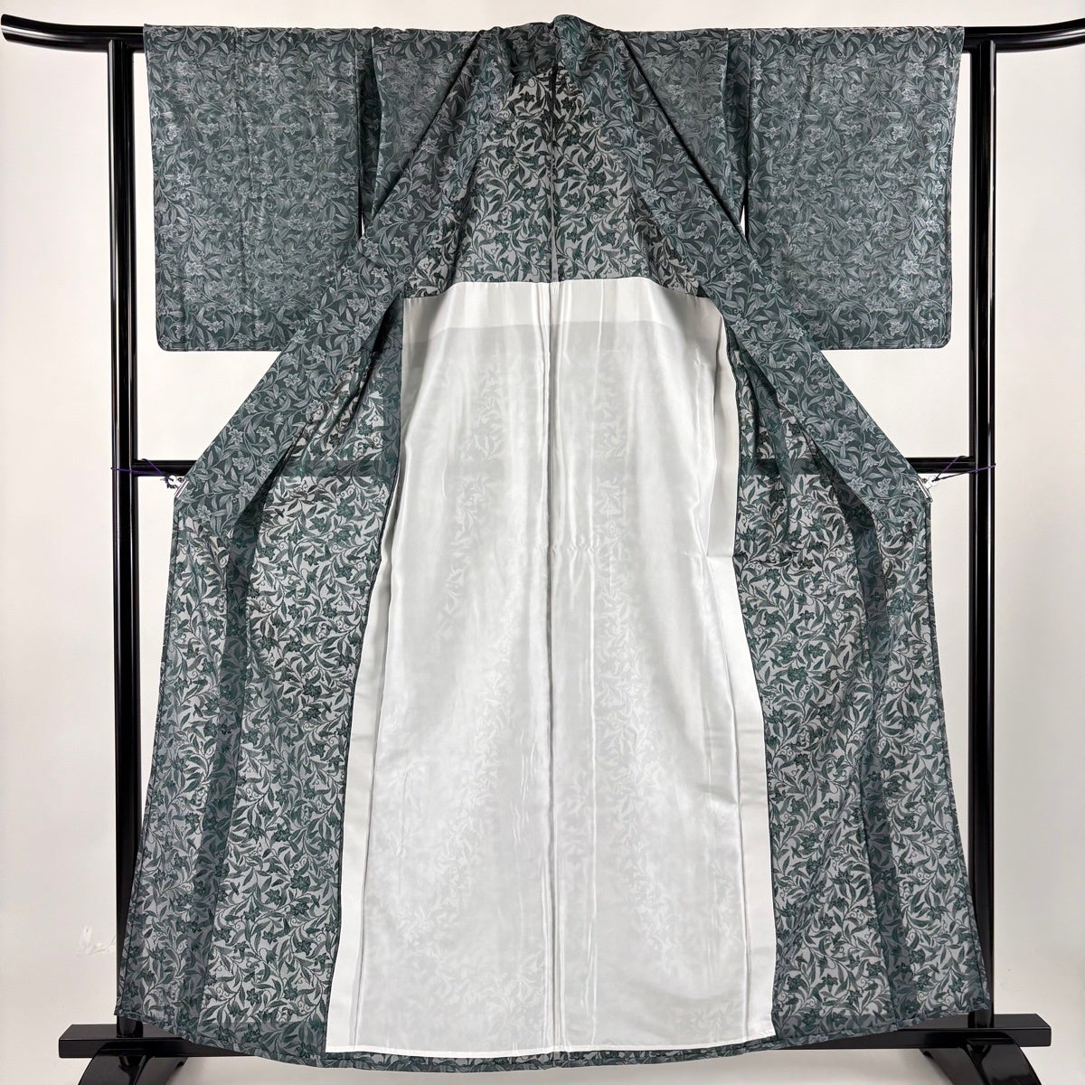 美品】 小紋 身丈160cm 裄丈62.5cm S 薄物 紗 名古屋帯セット 草花 緑