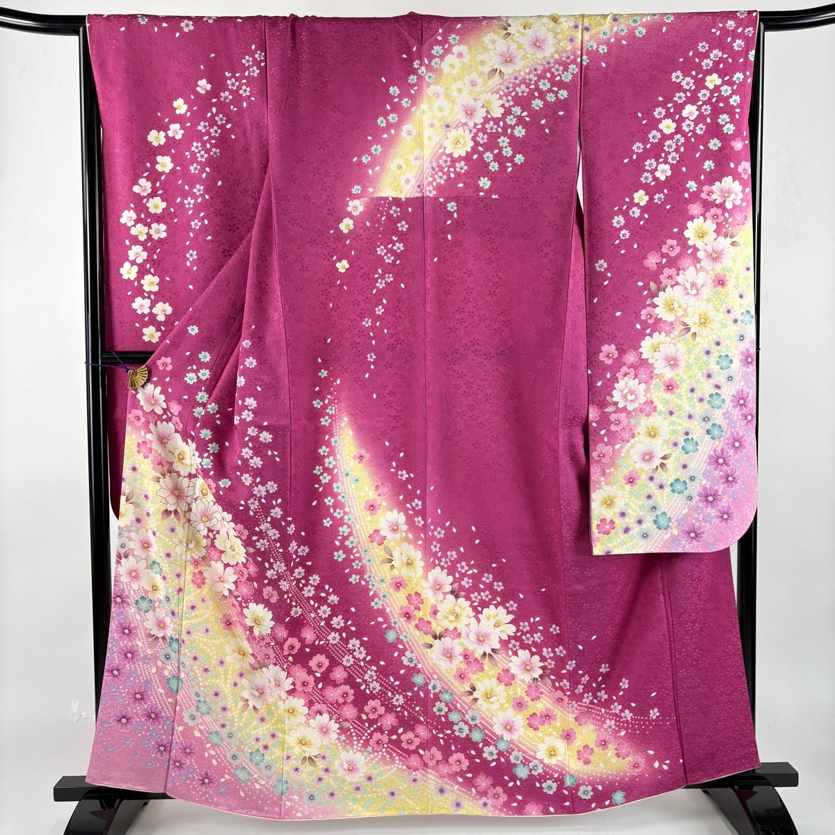 美品】 振袖 身丈160cm 裄丈66cm M 袷 袋帯フルセット 草花 箔 ぼかし