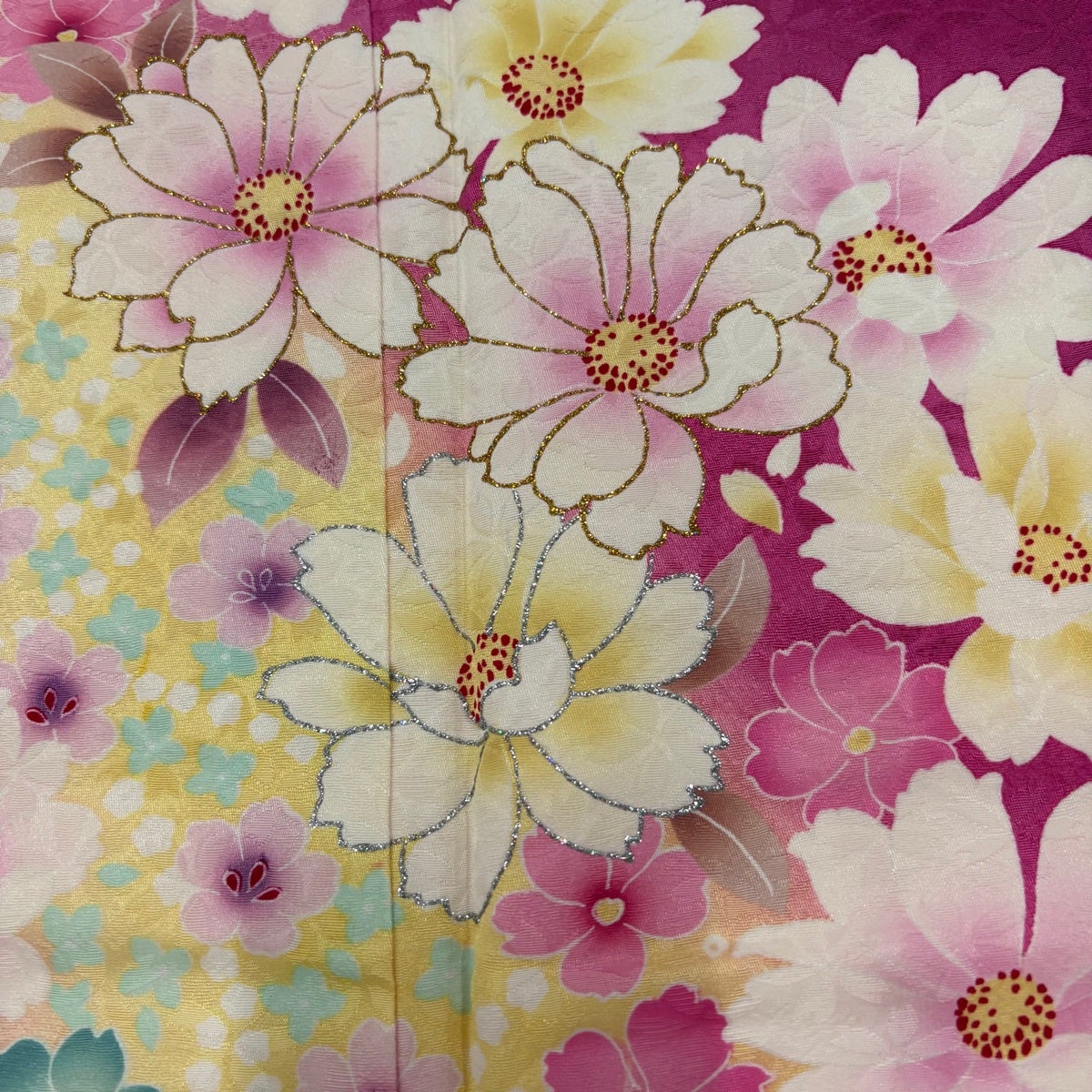 美品】 振袖 身丈160cm 裄丈66cm M 袷 袋帯フルセット 草花 箔 ぼかし