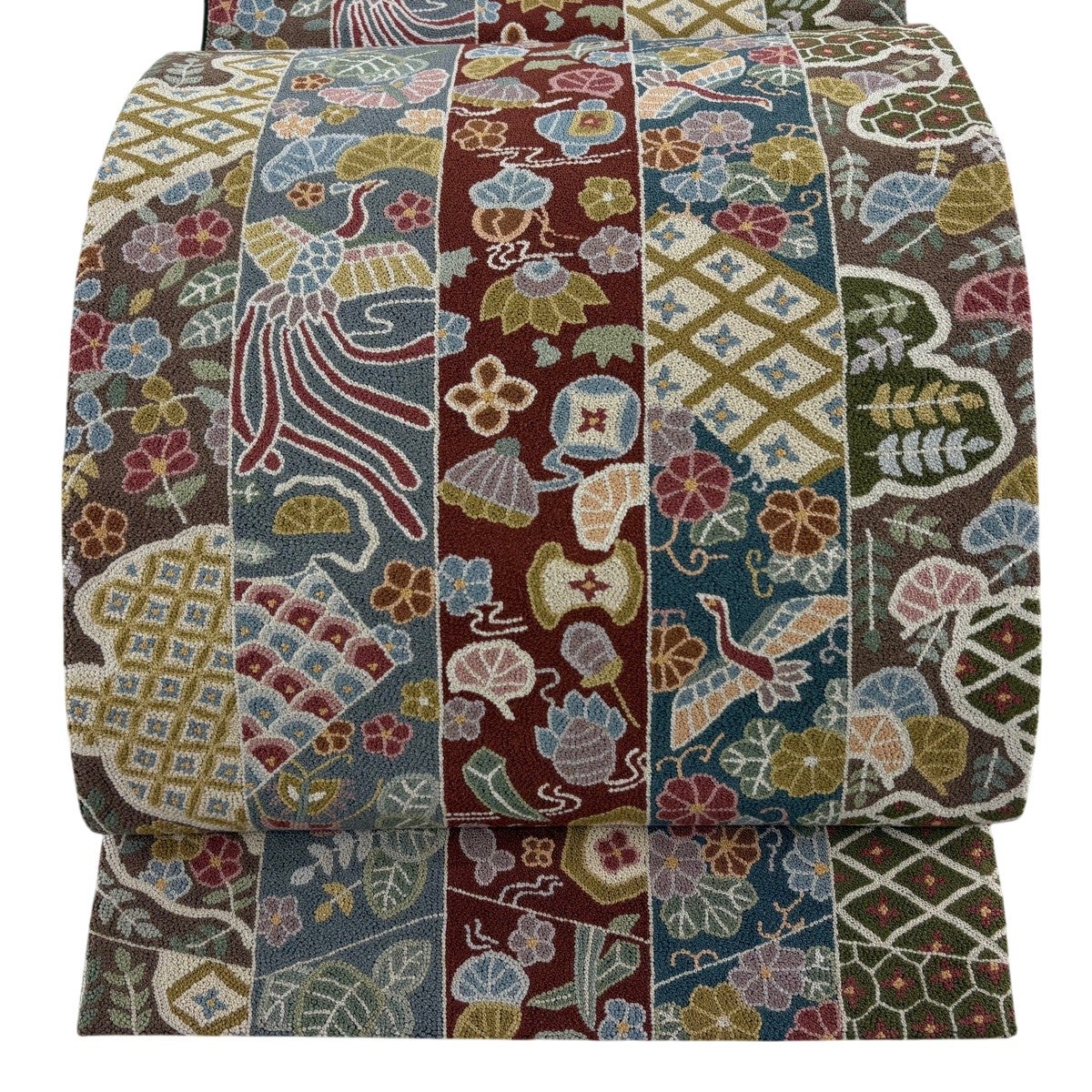 美品】 袋帯 逸品 宝尽くし 花鳥 相良刺繍 青灰色 六通 正絹｜中古