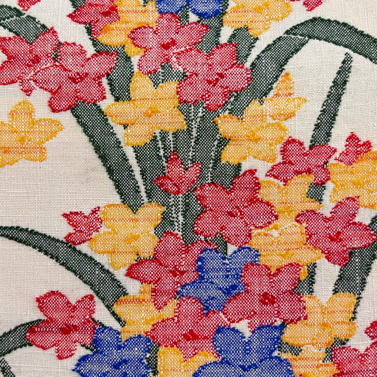 名古屋帯 優品 八寸名古屋帯 松葉仕立て 紬地 草花 クリーム 正絹
