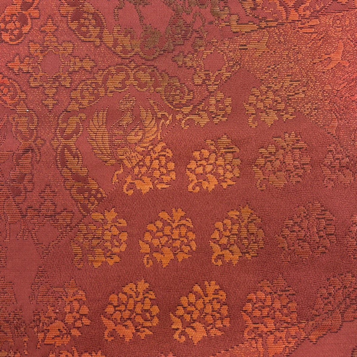 名古屋帯 優品 八寸名古屋帯 華文 草花 箔 茜色 正絹｜中古・古着