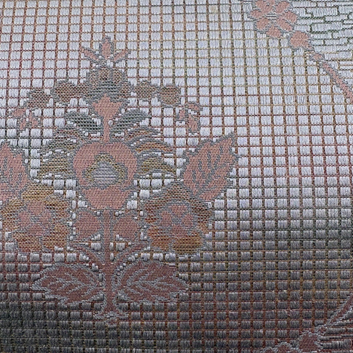 名古屋帯 優品 八寸名古屋帯 松葉仕立て 草花 花唐草 箔 灰紫 正絹