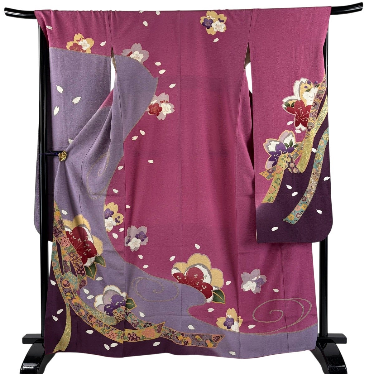 振袖 身丈162cm 裄丈69.5cm L 袷 熨斗 桜 金彩 染め分け 薄紫 正絹 秀
