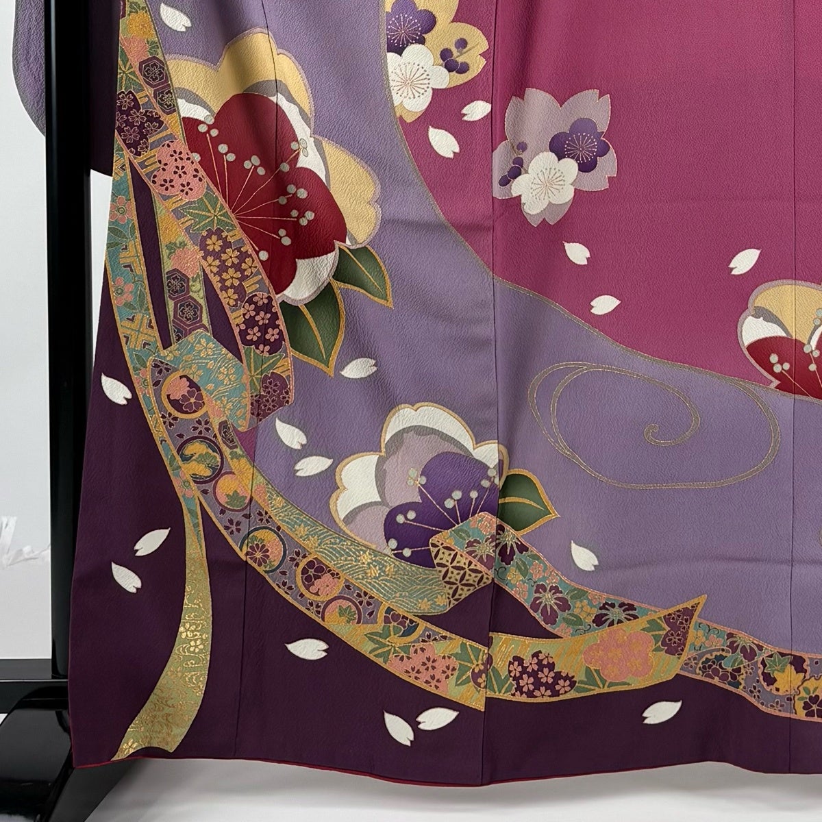 振袖 身丈162cm 裄丈69.5cm L 袷 熨斗 桜 金彩 染め分け 薄紫 正絹 秀