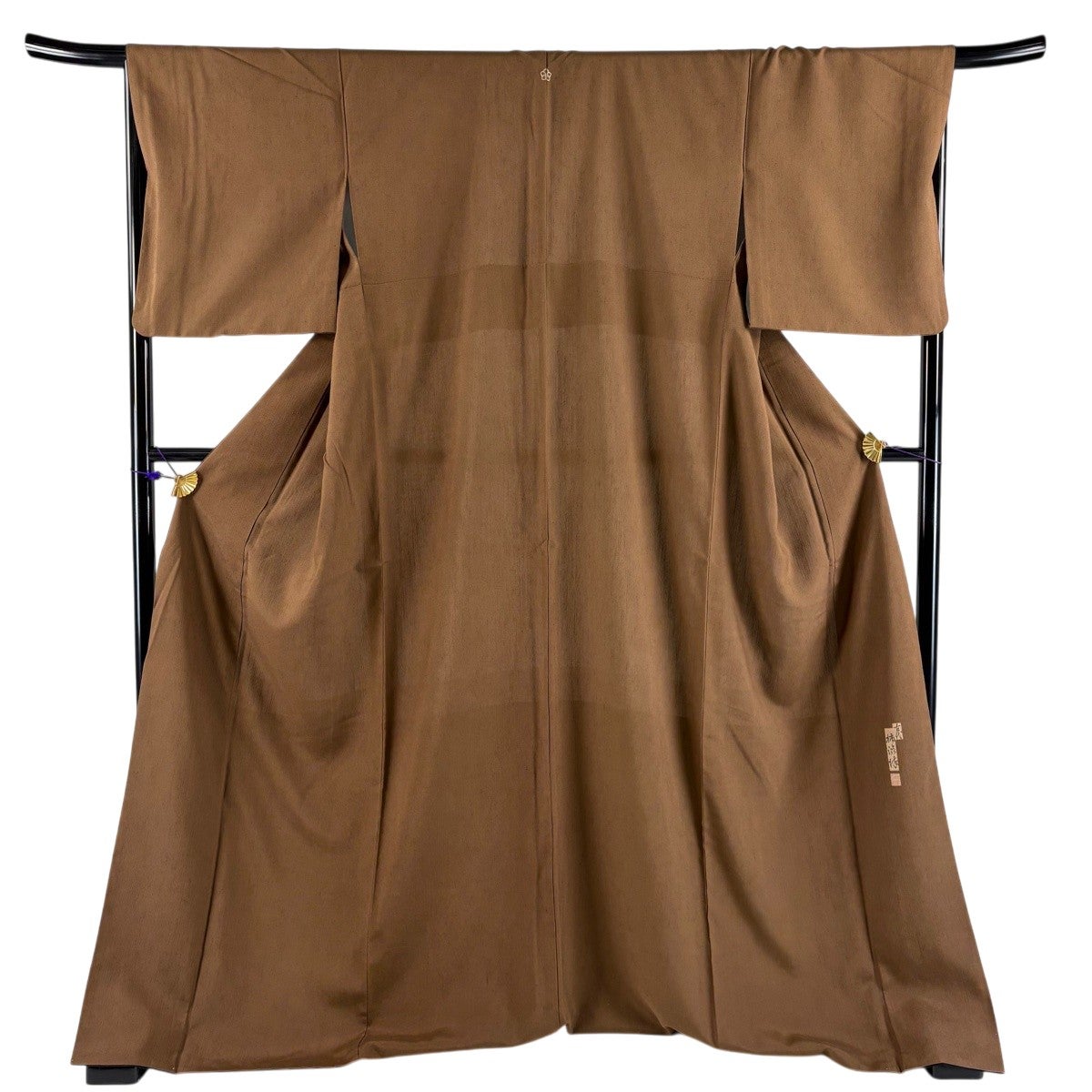 美品】 紬 身丈172.5cm 裄丈68cm L 袷 柿渋染 落款あり 茶色 正絹 秀品