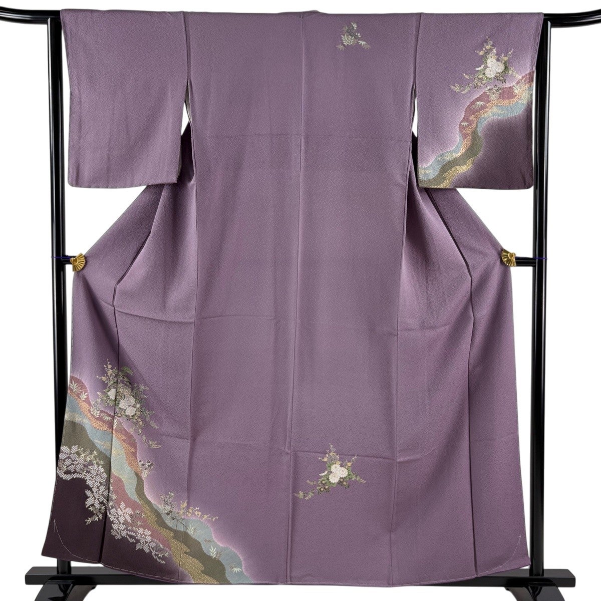 RK404アンティーク子供着物着丈77センチ裄丈38センチしつけ糸付き綺麗美品 美品】 付下げ 身丈157cm 裄丈64cm M 袷 やまと 御所車 牡丹 ラメ 金彩