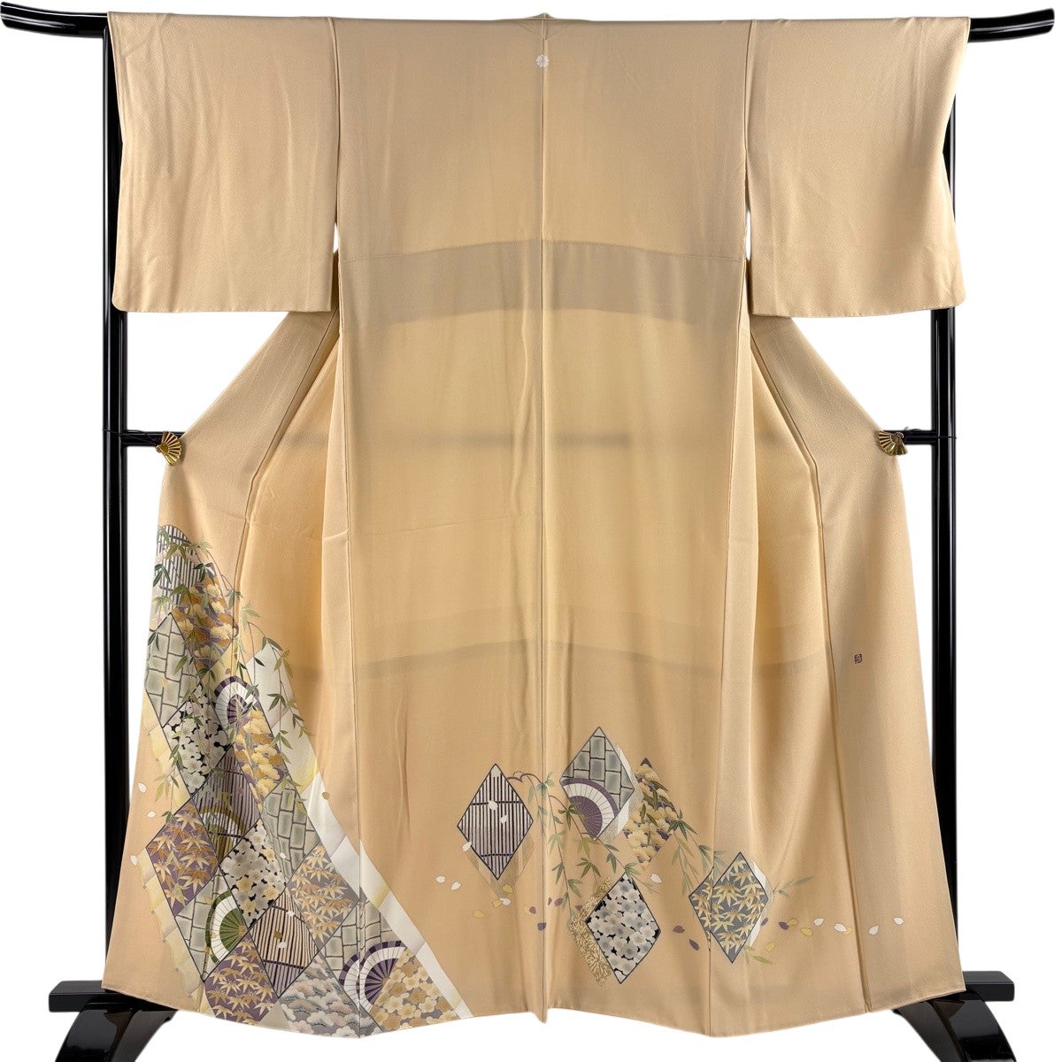美品】 色無地 身丈159.5cm 裄丈66.5cm M 袷 落款あり 番傘 松竹梅