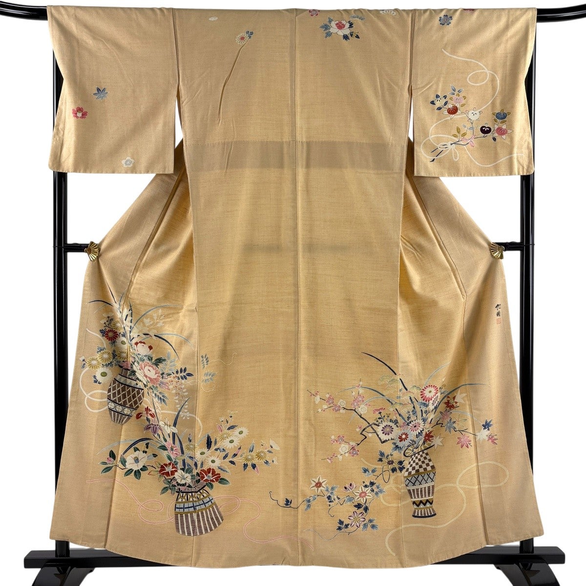 GW前限定お値下げ！美品結城紬 袷着物 未着用 唐草柄十字絣 紅花染 000002956278-01.jpg?size=l&w=