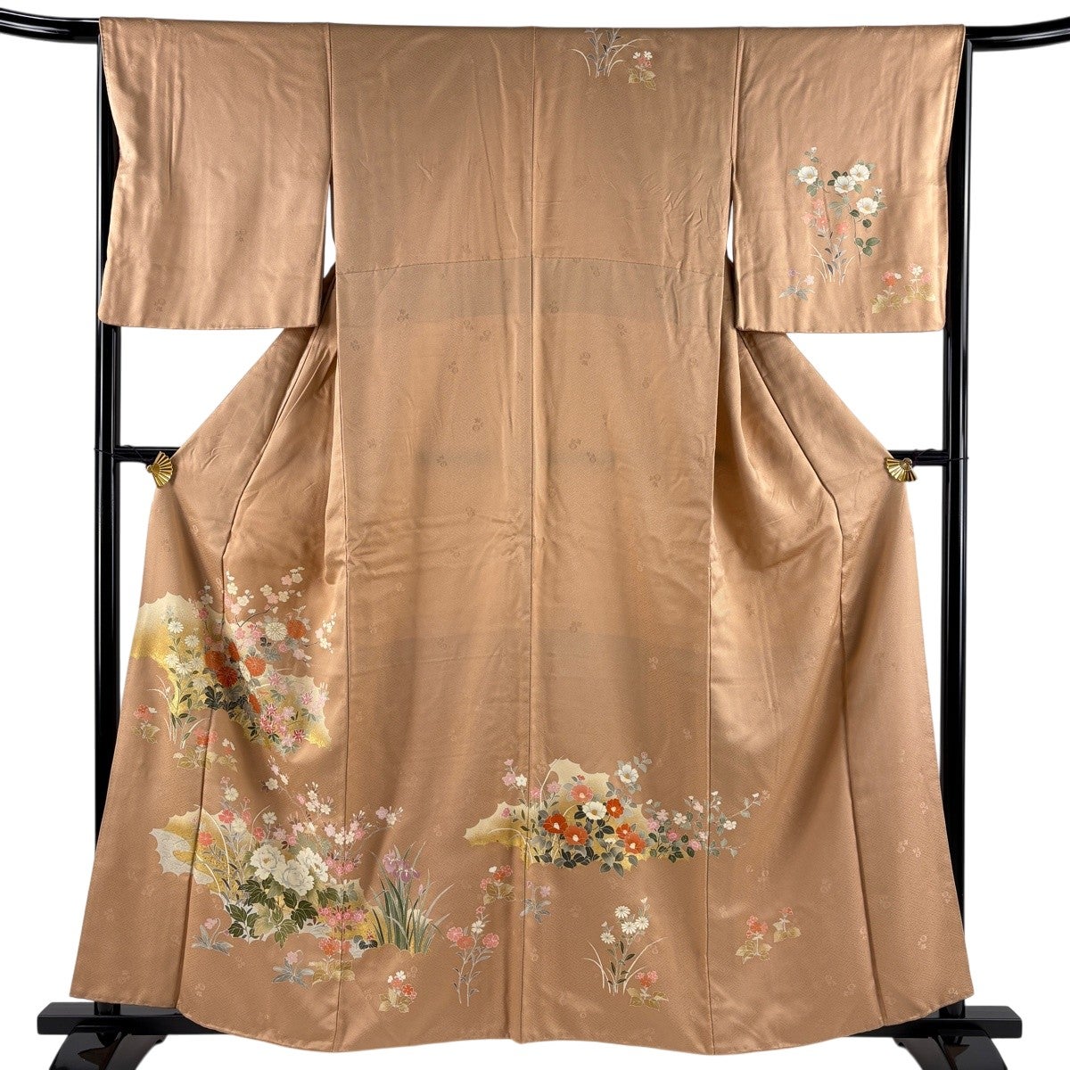 訪問着 身丈162cm 裄丈65cm M 袷 菊 萩 金通し 金糸 青灰色 正絹 秀品