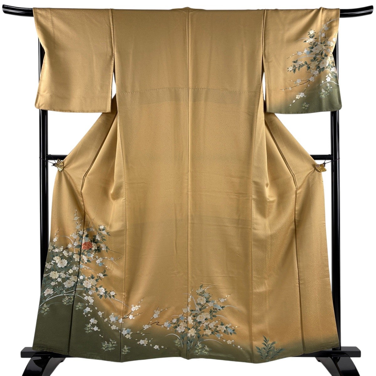 訪問着 身丈159cm 裄丈68cm L 袷 牡丹 枝梅 金糸 刺繍 薄茶色 正絹 秀