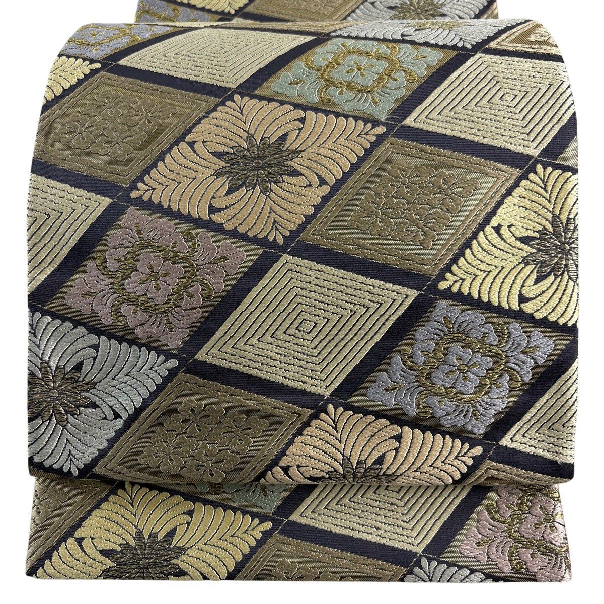 袋帯 名品 花菱 入子菱 唐織 金糸 濃紫 六通 正絹｜中古・古着