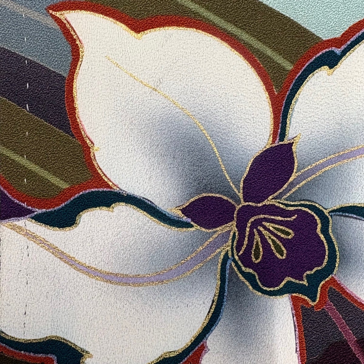 振袖 身丈162cm 裄丈67cm M 袷 草花 刺繍 金彩 青緑 正絹 秀品｜中古
