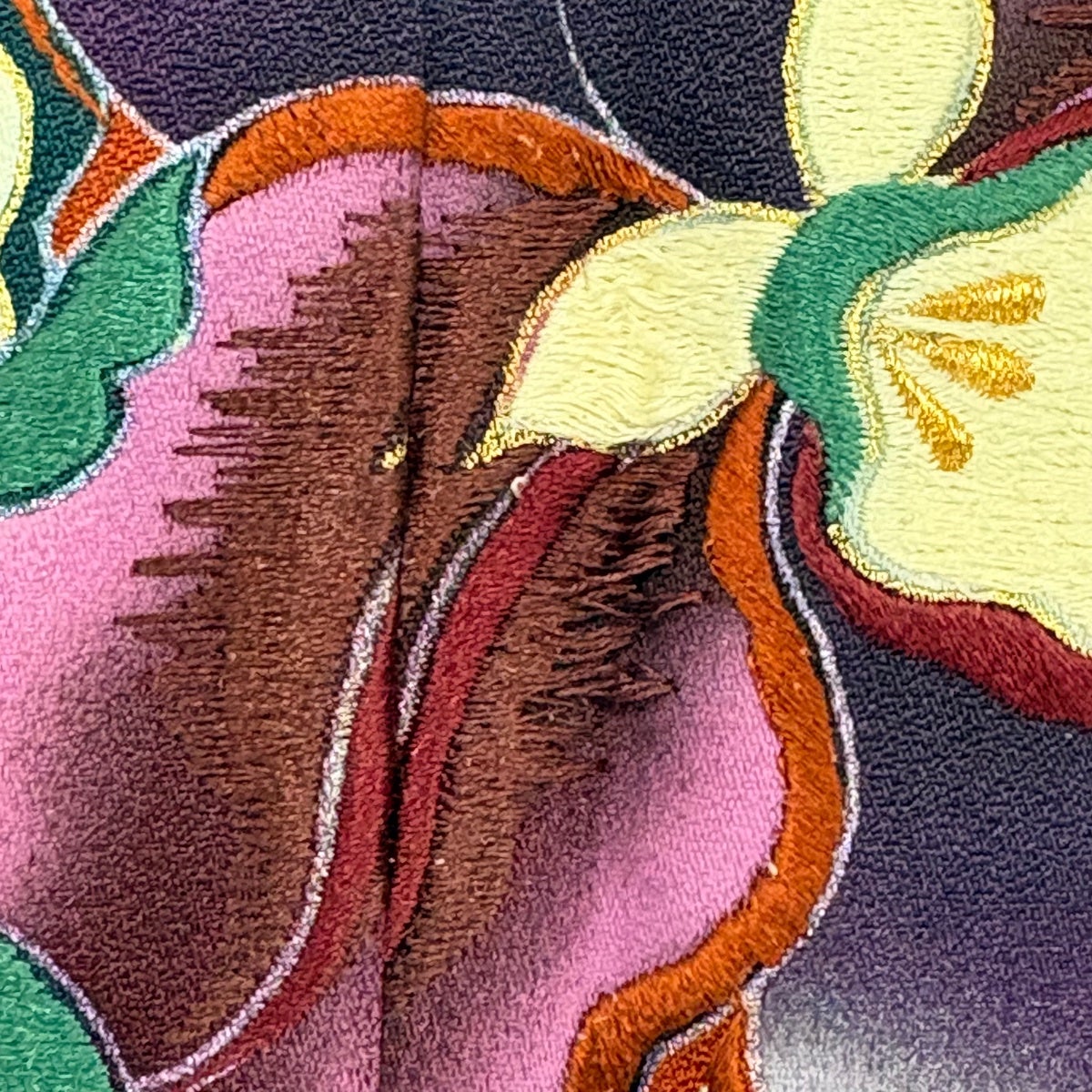 振袖 身丈162cm 裄丈67cm M 袷 草花 刺繍 金彩 青緑 正絹 秀品｜中古