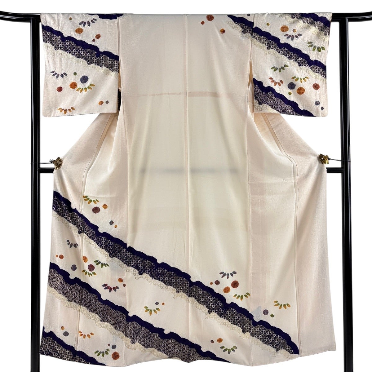 美品】 訪問着 身丈152cm 裄丈62cm S 袷 笹 七宝 絞り 金彩 クリーム