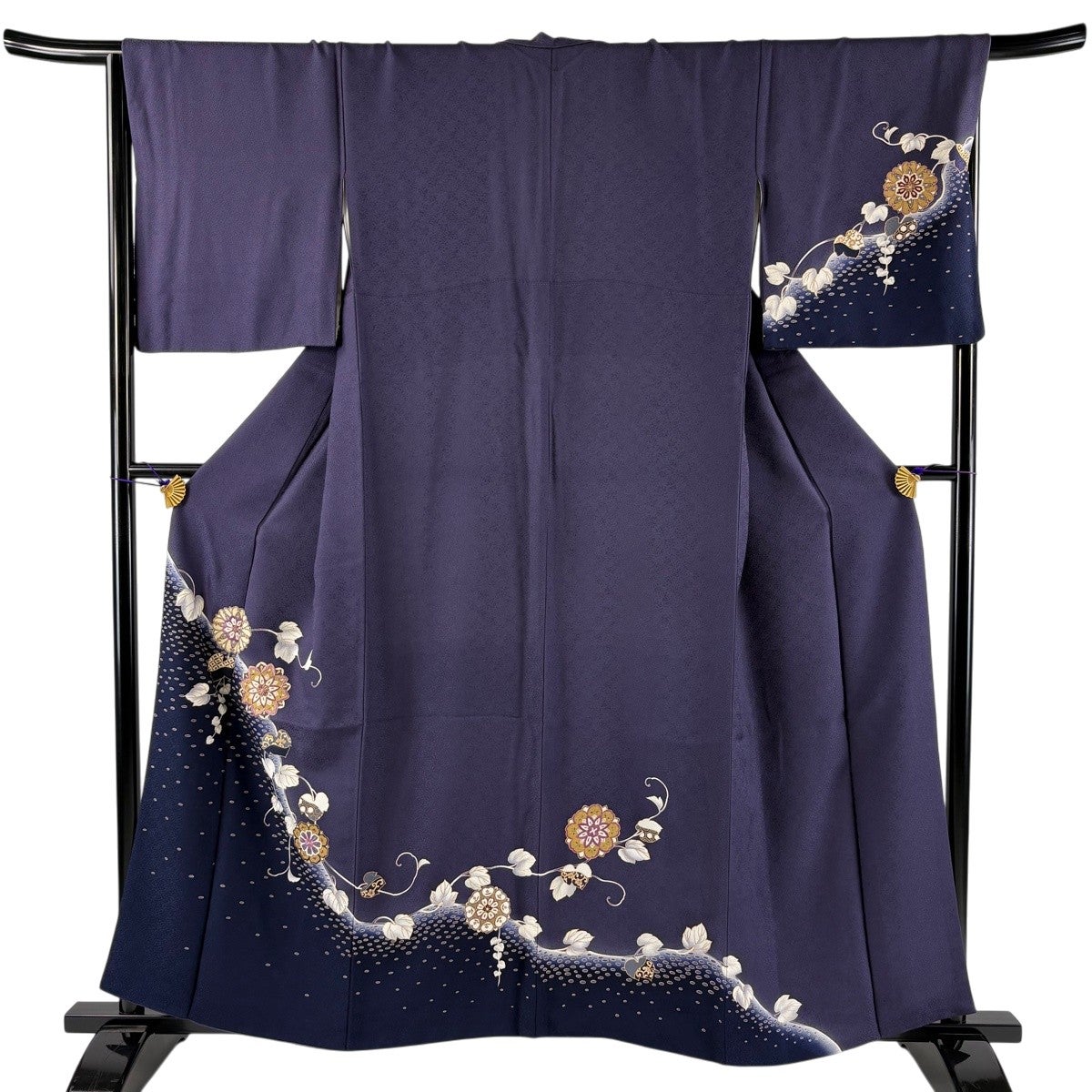 付下げ 身丈158cm 裄丈68.5cm L 袷 華文 蔦 刺繍 金彩 紫 正絹 秀品