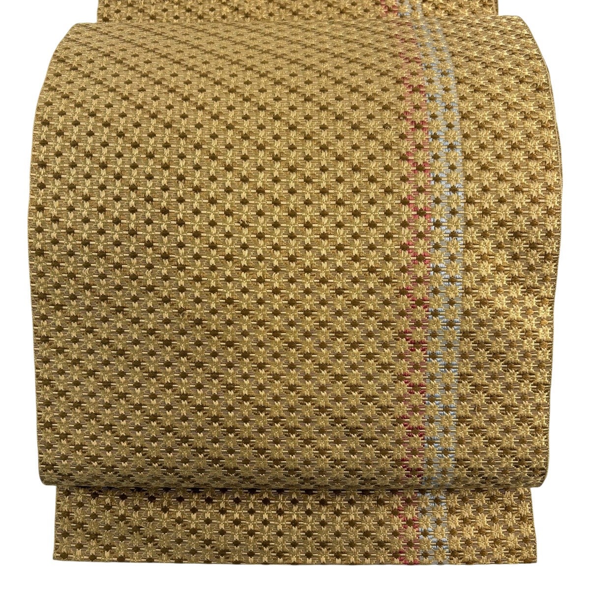 美品】 名古屋帯 秀品 八寸名古屋帯 松葉仕立て 幾何学模様 薄黄土色