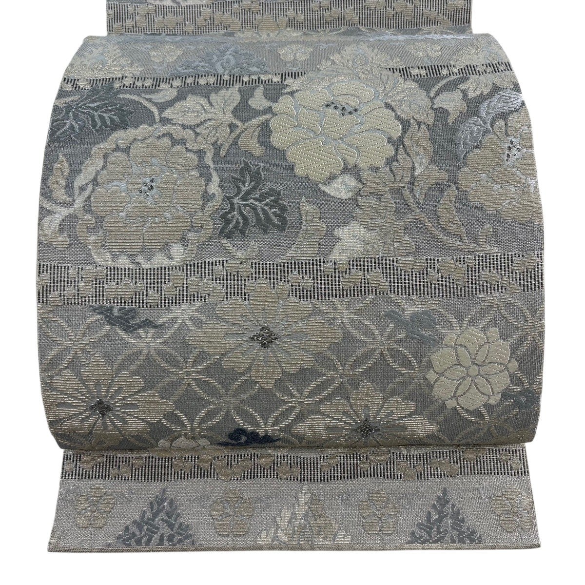 美品】 袋帯 秀品 草花 金銀糸 箔 銀色 六通 正絹｜中古・古着